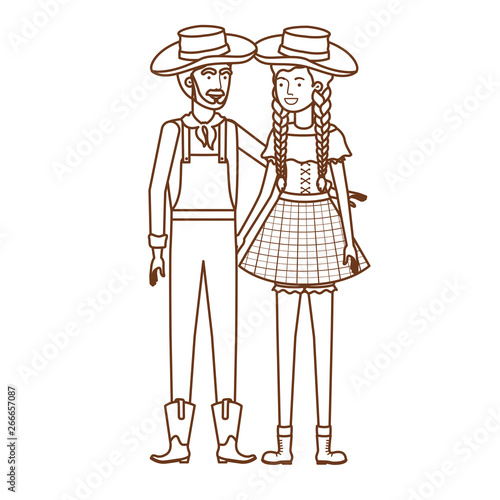 farmers couple talking with straw hat