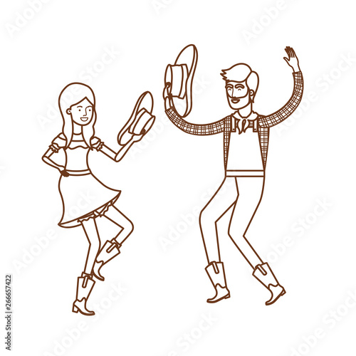 farmers couple dancing with straw hat