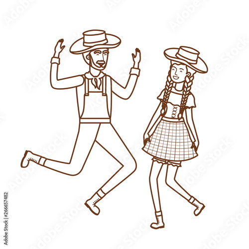 farmers couple dancing with straw hat