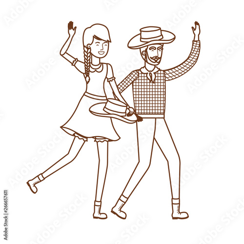 farmers couple dancing with straw hat