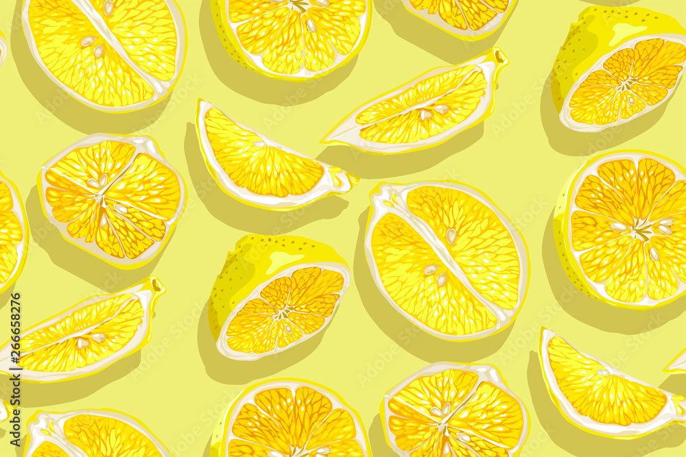 Citrus seamless pattern with halves and slices of fruit
