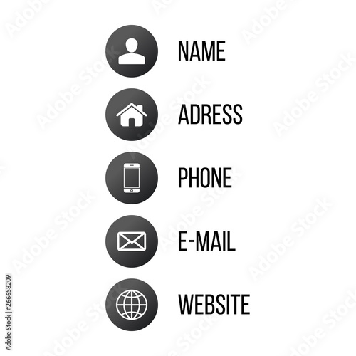 Contact communication icons for business card, web, apps. Vector illustration isolated on white background.