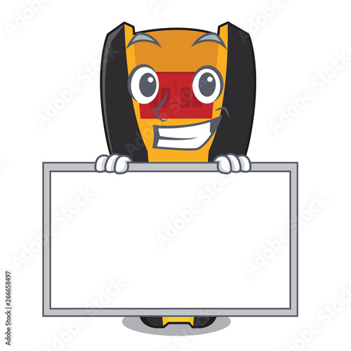 Grinning with board stud finder isolated with the character