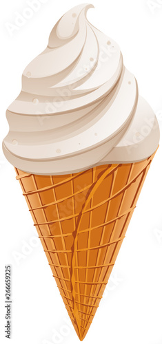 White sweet vanilla ice cream waffle cone isolated