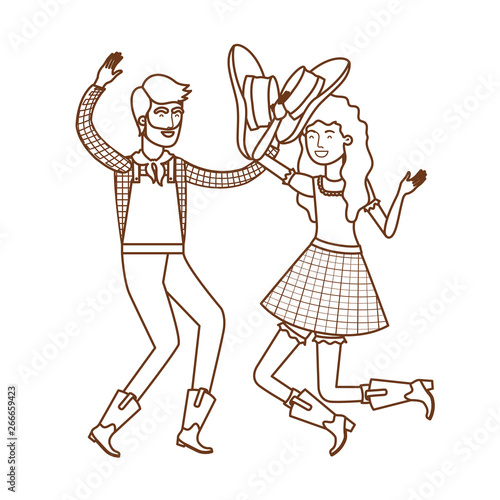 farmers couple dancing with straw hat