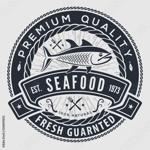 Seafood label, badge, emblem or logo for seafood restaurant, menu design element. Vector illustration