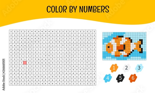 Coloring book for children. Color by number. Vector illustration of a cartoon fish. 