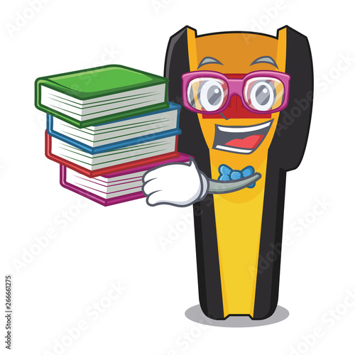 Student with book stud friends above wooden cartoon table