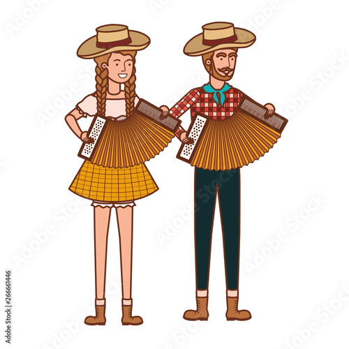 farmers couple with musical instruments