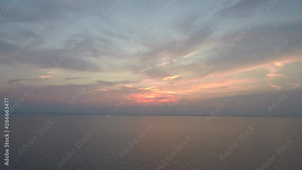 Aerial view of amazing sunset in the area of Aggelohori in Thessaloniki, Greece, upward movement by drone Aerial view of amazing sunset in the area of Aggelohori in Thessaloniki, Greece, upward movement by drone