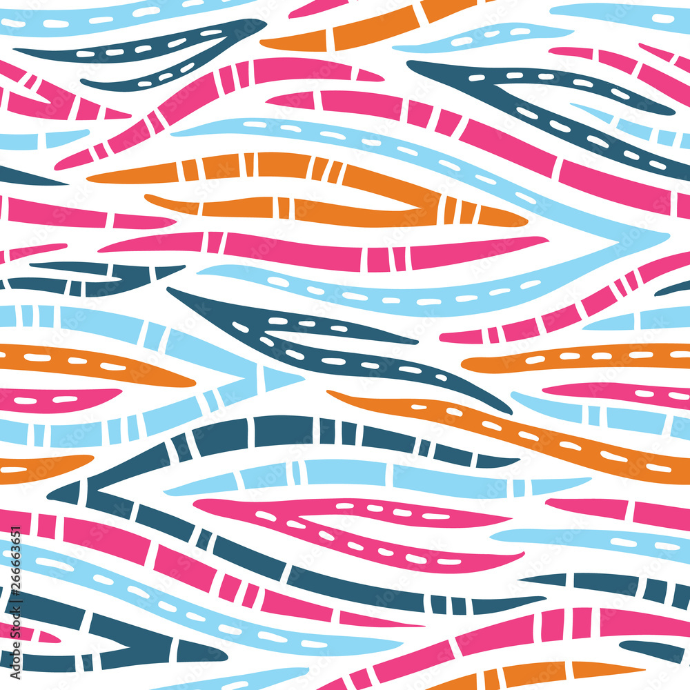 Fotografie Colorful Tribal Abstract Hand Drawn Wavy Vector Seamless Pattern