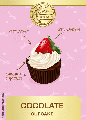 Desserts and pastry menu template. Price design for bakery cakes or cupcakes