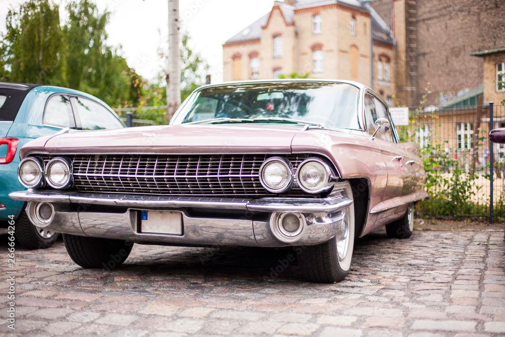 Fototapeta premium Close-up of headlights of luxurious vintage vehicle