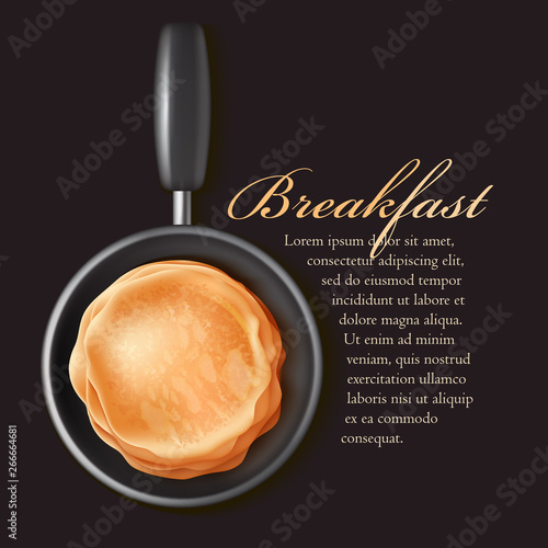 Hot puncakes on black pun. Classic russian food. Slapjacks. Shrovetide or Pancake week.