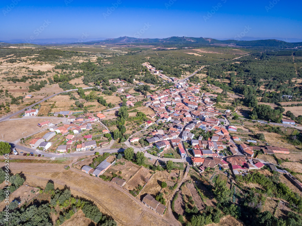 Aerial view of Mahide village in Zamora