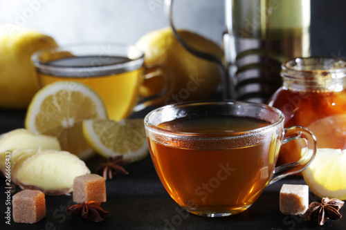 Hot tea with lemon and ginger 