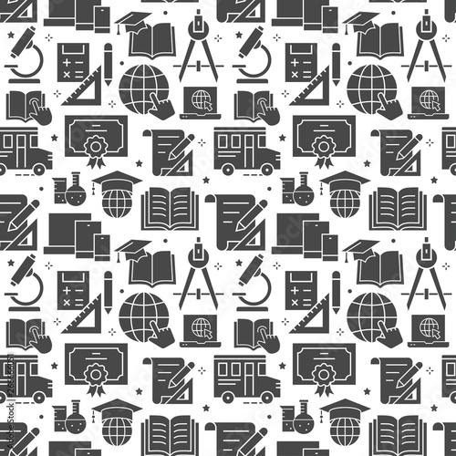 Education seamless pattern with icons. Vector illustration.