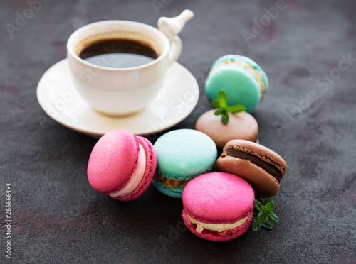 Cup of coffee and macaroons