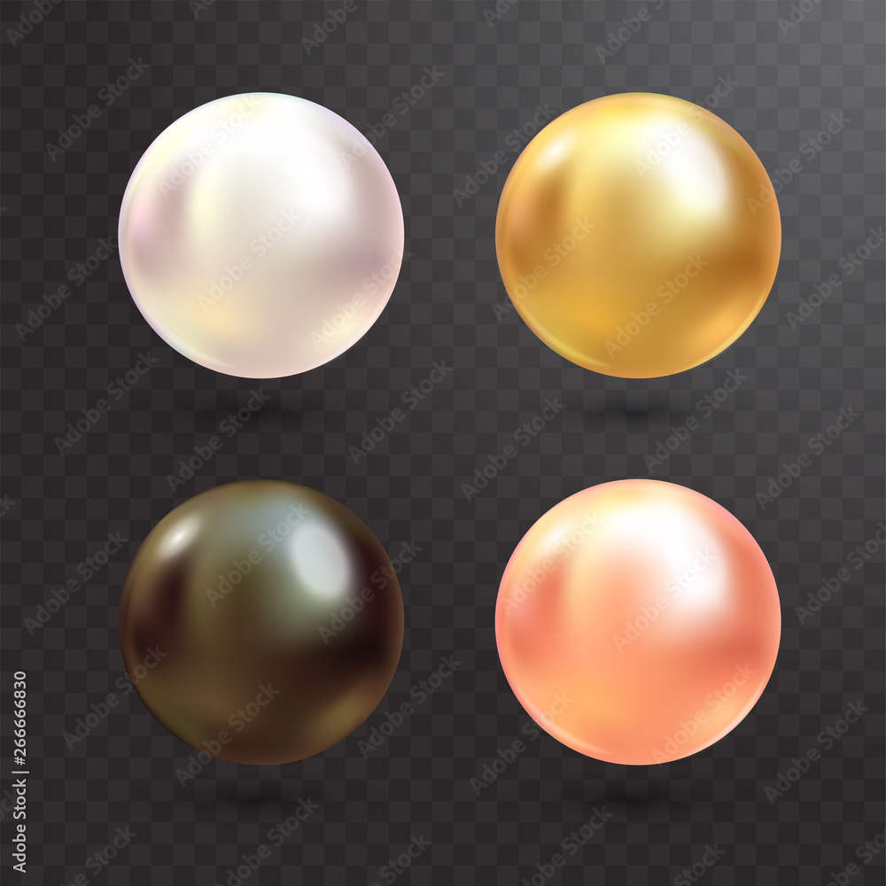 Fotografie Realistic varicoloured pearls vector set on transparent background