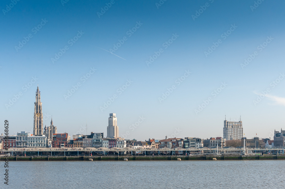 Cityscape of Antwerp as seen from Linkeroever, Antwerpen, Belgium