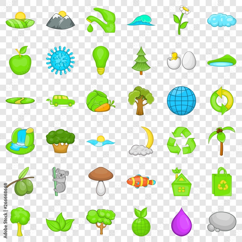 Naklejka premium Green house icons set. Cartoon style of 36 green house vector icons for web for any design