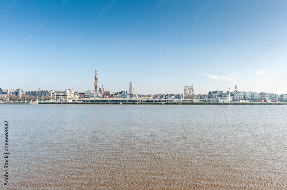 Cityscape of Antwerp as seen from Linkeroever, Antwerpen, Belgium