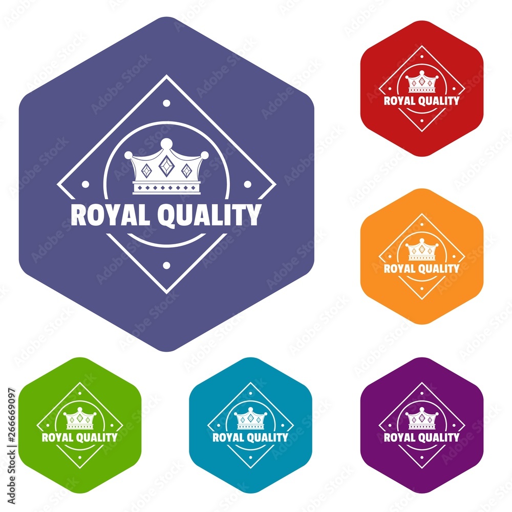 Royal quality icons vector colorful hexahedron set collection isolated on white 