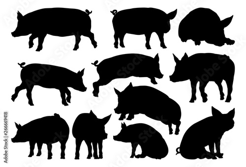 A pig silhouettes farm animal graphics set