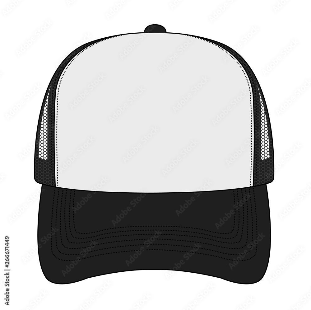 Shilling liefdadigheid Aandringen trucker cap / mesh cap template illustration / front view (white & black)  Stock Vector | Adobe Stock