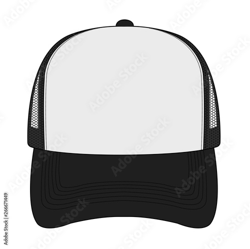 trucker cap / mesh cap template illustration / front view (white & black)