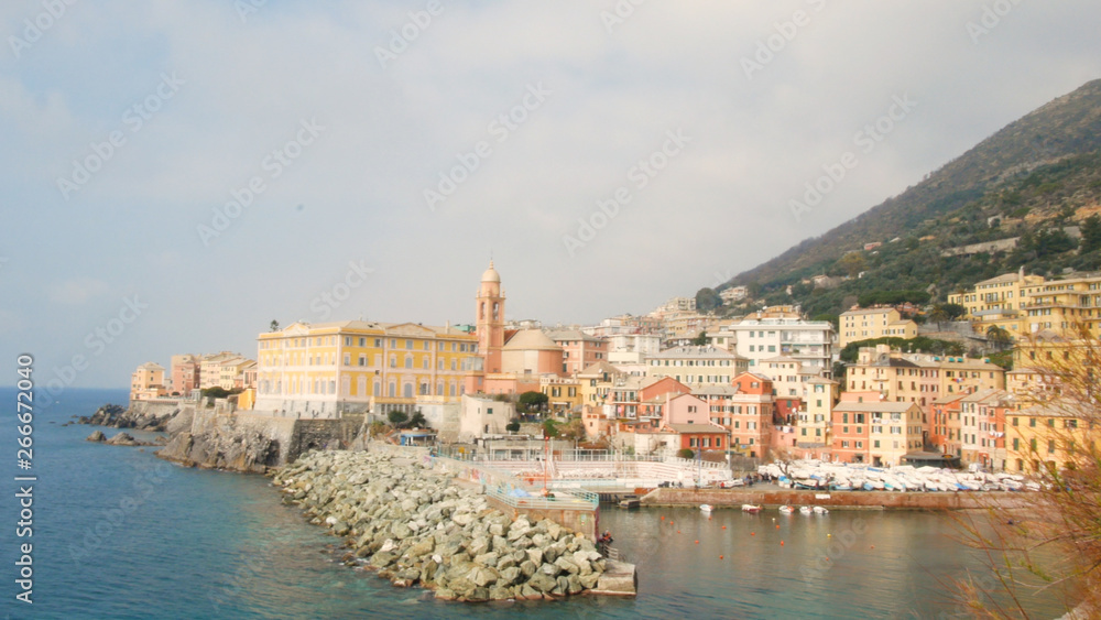 view of the calm Ligurian sea, Genoa Nervi area, one of the most beautiful places in Liguria