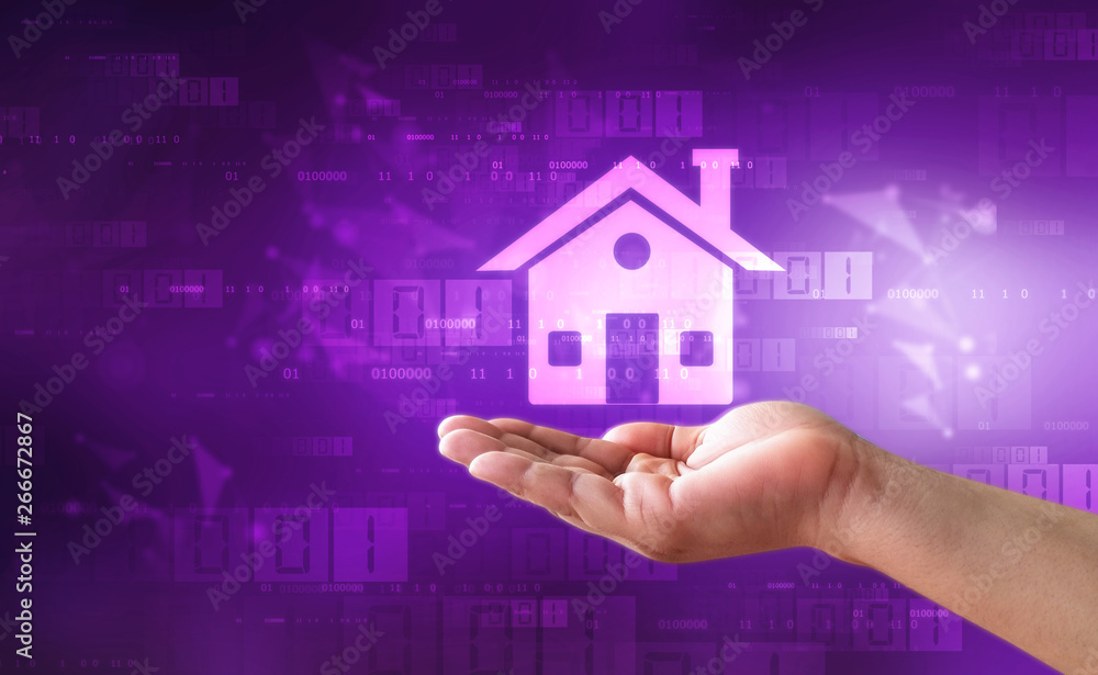 Man Holding the Home. secure home concept, Concept home insurance, Real estate Concept Background Man Holding the Home. secure home concept, Concept home insurance, Real estate Concept Background