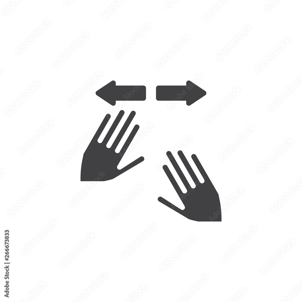 Horizontal spread vector icon. Two Hand swipe Click filled flat sign for mobile concept and web design. Fingers touch gesture glyph icon. Symbol, logo illustration. Pixel perfect vector graphics Horizontal spread vector icon. Two Hand swipe Click filled flat sign for mobile concept and web design. Fingers touch gesture glyph icon. Symbol, logo illustration. Pixel perfect vector graphics