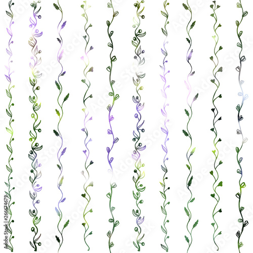 Hand drawn liana floral pattern. Color foliage plant decoration vector on white background