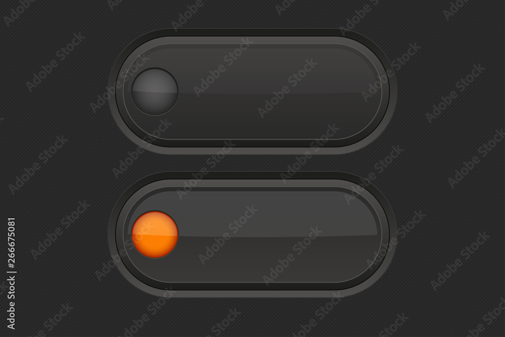 Black 3d interface buttons with orange design element Black 3d interface buttons with orange design element