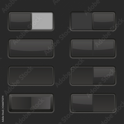 Toggle switch buttons and Push buttons. Black elements