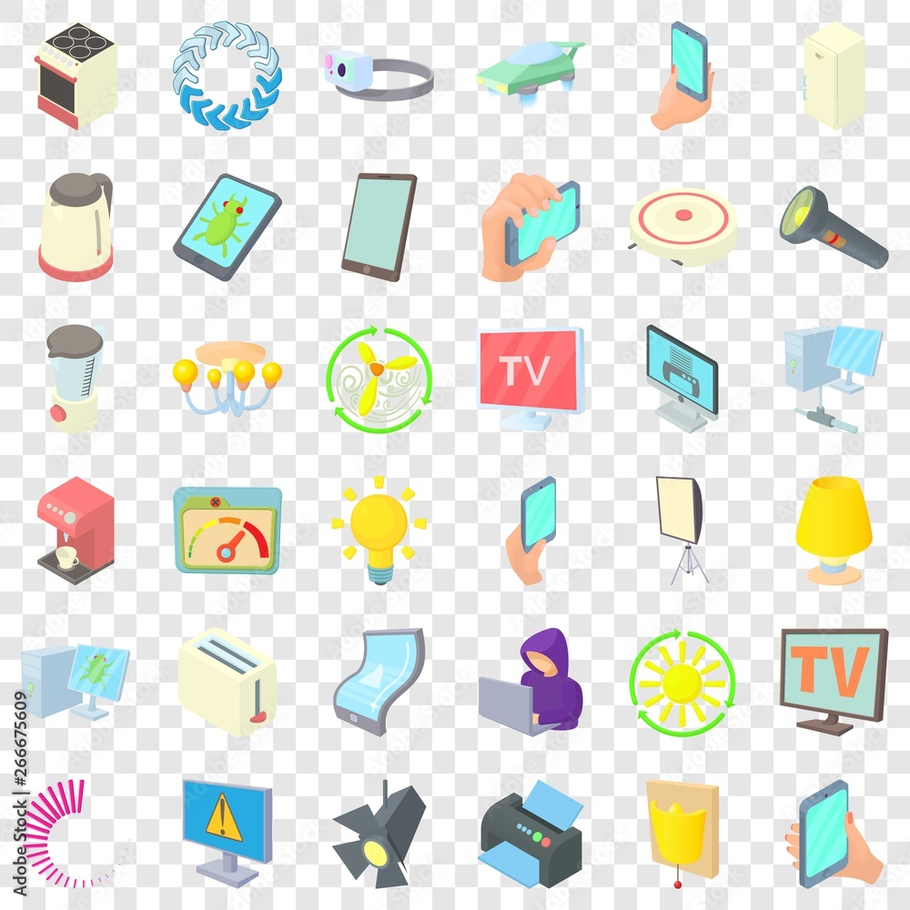 Electricity screen icons set. Cartoon style of 36 electricity screen vector icons for web for any design