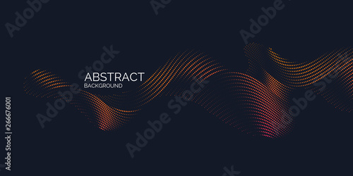 Vector abstract background with dynamic waves, line and particles.