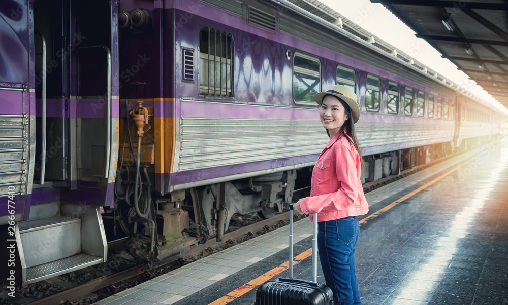 Train station with a traveler. Travel concept. Train station with a traveler. Travel concept.