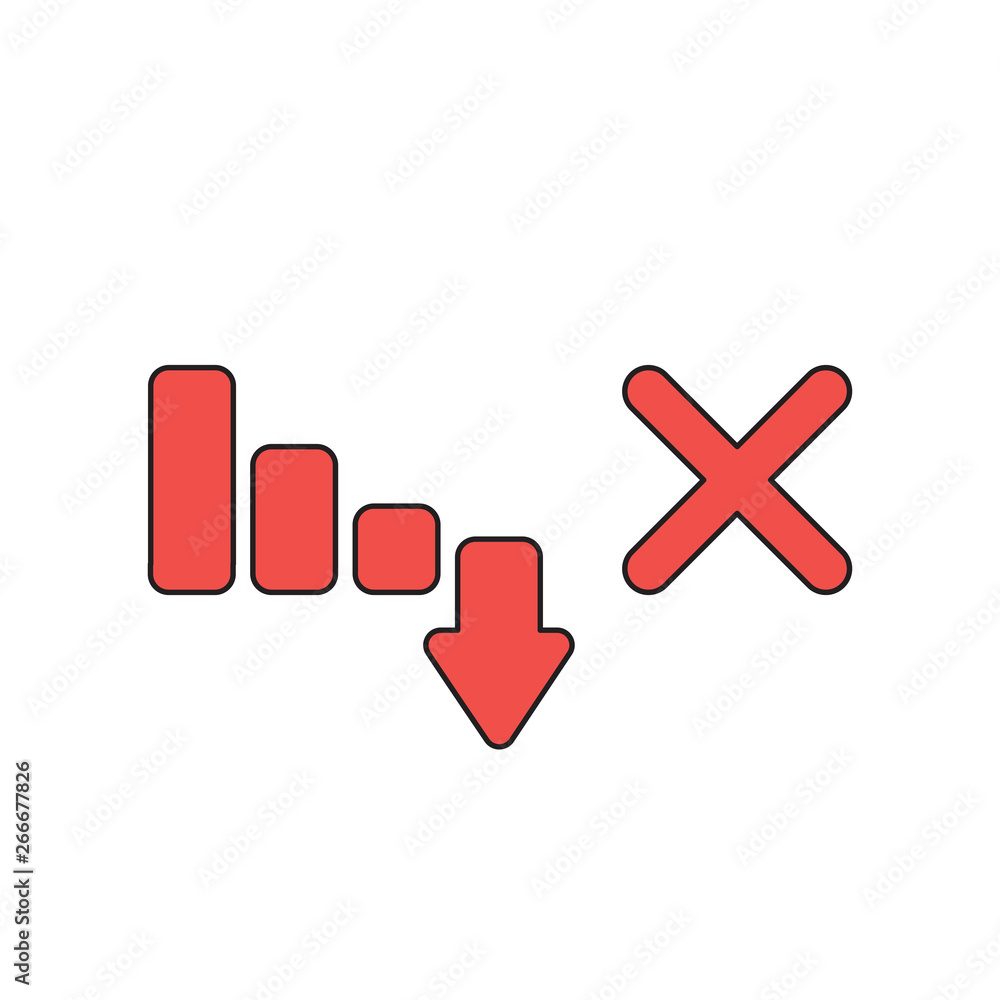 Vector icon concept of sales bar chart graph moving down with x mark. Vector icon concept of sales bar chart graph moving down with x mark.