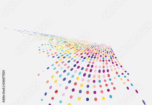 Abstract colorful halftone texture wave dots pattern perspective isolated on white background.