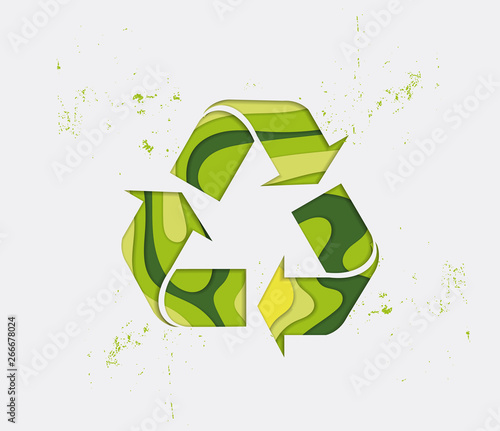 Green recycling sign. Ecology background for t-shirt, poster, banner, flyer. Vector illustration