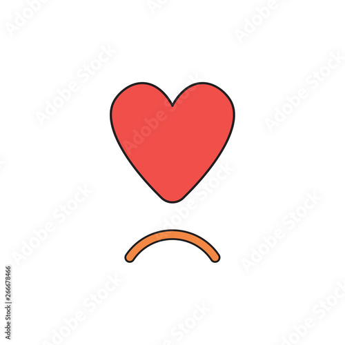 Vector icon concept of heart with sulking mouth.