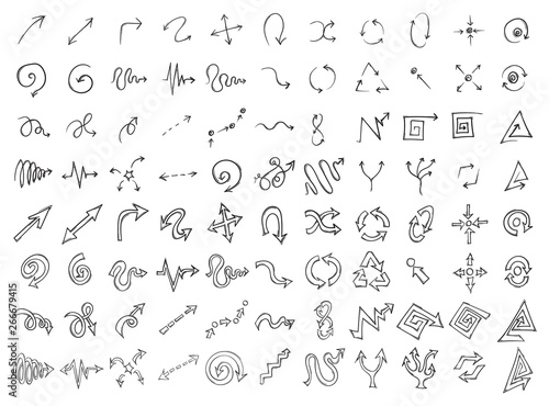 Set of arrow icons Drawing illustration Hand drawn doodle Sketch line vector eps10