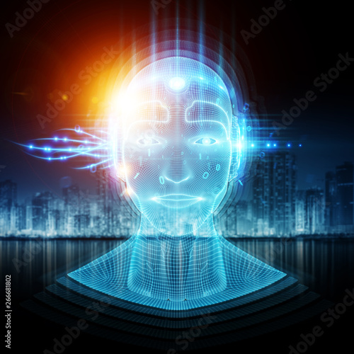 Wallpaper Mural Robot cyborg man head artificial intelligence learning 3D rendering Torontodigital.ca