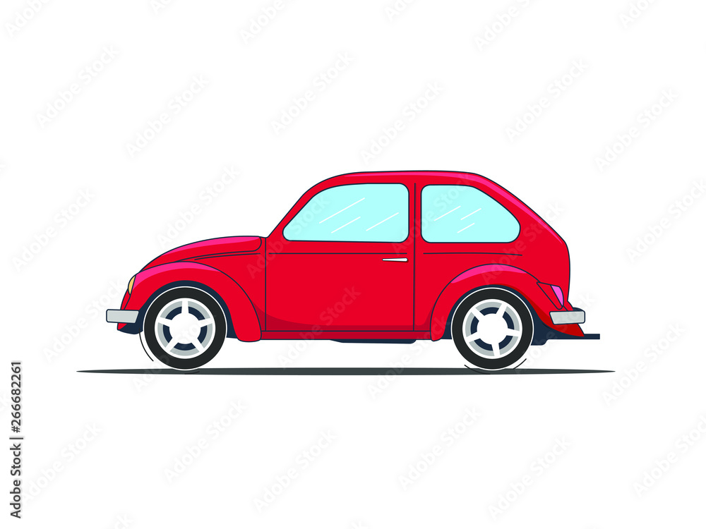 Retro red car. Flat style vector illustration isolated on white background Retro red car. Flat style vector illustration isolated on white background