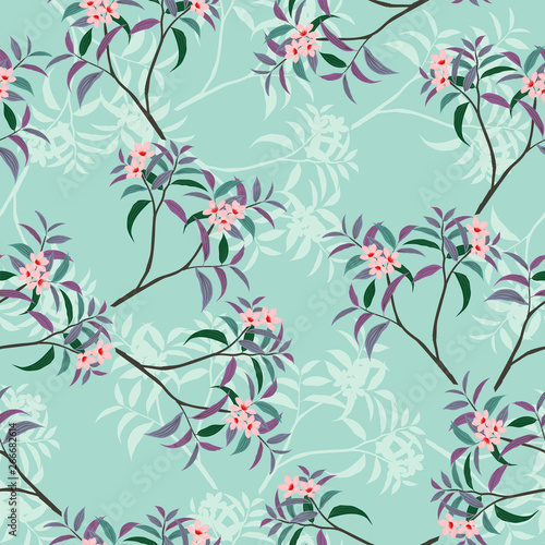 Sweet pink floral seamless pattern with leaves in small scale,Background for decorative,apparel,fashion,fabric,textile,print or wallpaper
