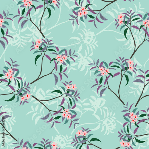 Sweet pink floral seamless pattern with leaves in small scale Background for decorative apparel fashion fabric textile print or wallpaper