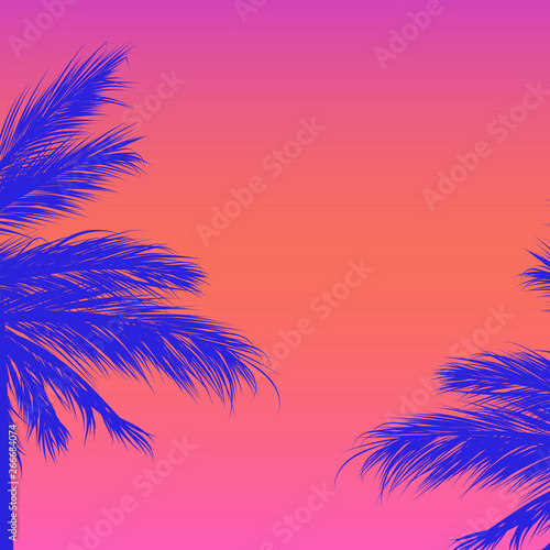silhouettes of palm trees on a gradient background.Sintwave.