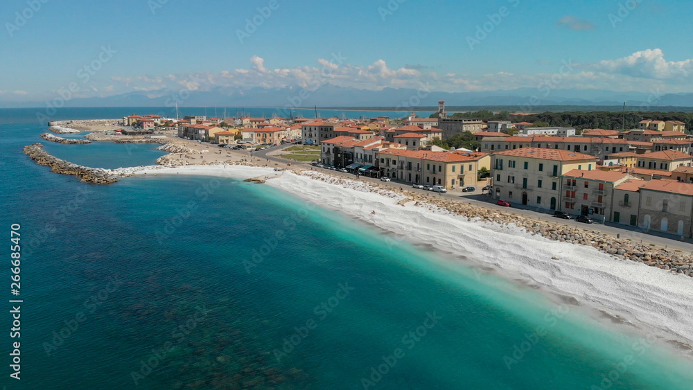 Panoramic aerial view of Marina di Pisa, Italy